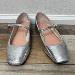 J. Crew Metallic Silver Mary Jane Flats